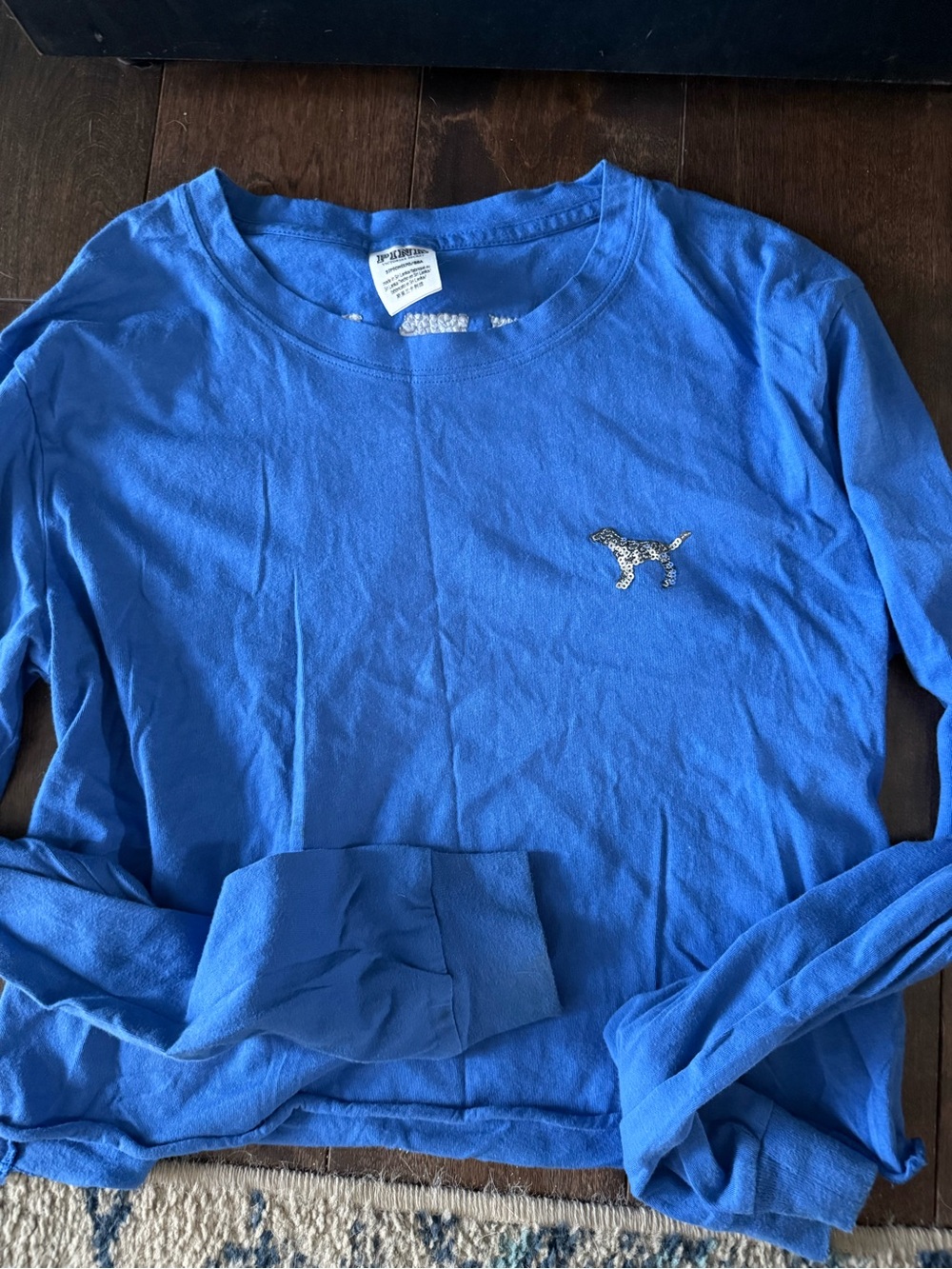 Pink Blue Cropped Long Sleeve Shirt with Dog Logo